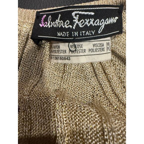 Salvatore Ferragamo RARE Gold Knit Stretch mini halter dress Size XS VINTAGE hot - Picture 10 of 11